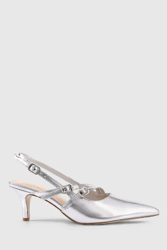 Attire Sale VERALi Zedd Point Toe Kitten Heels Silver Metallic