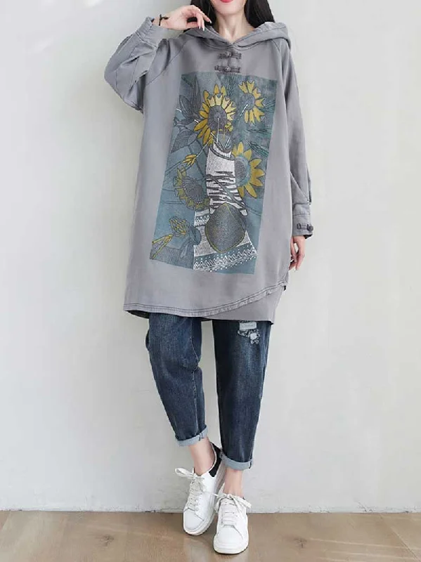 Casual Fashion Trends for Women City Of Stars Floral Print Hooded Sweater Midi Dress