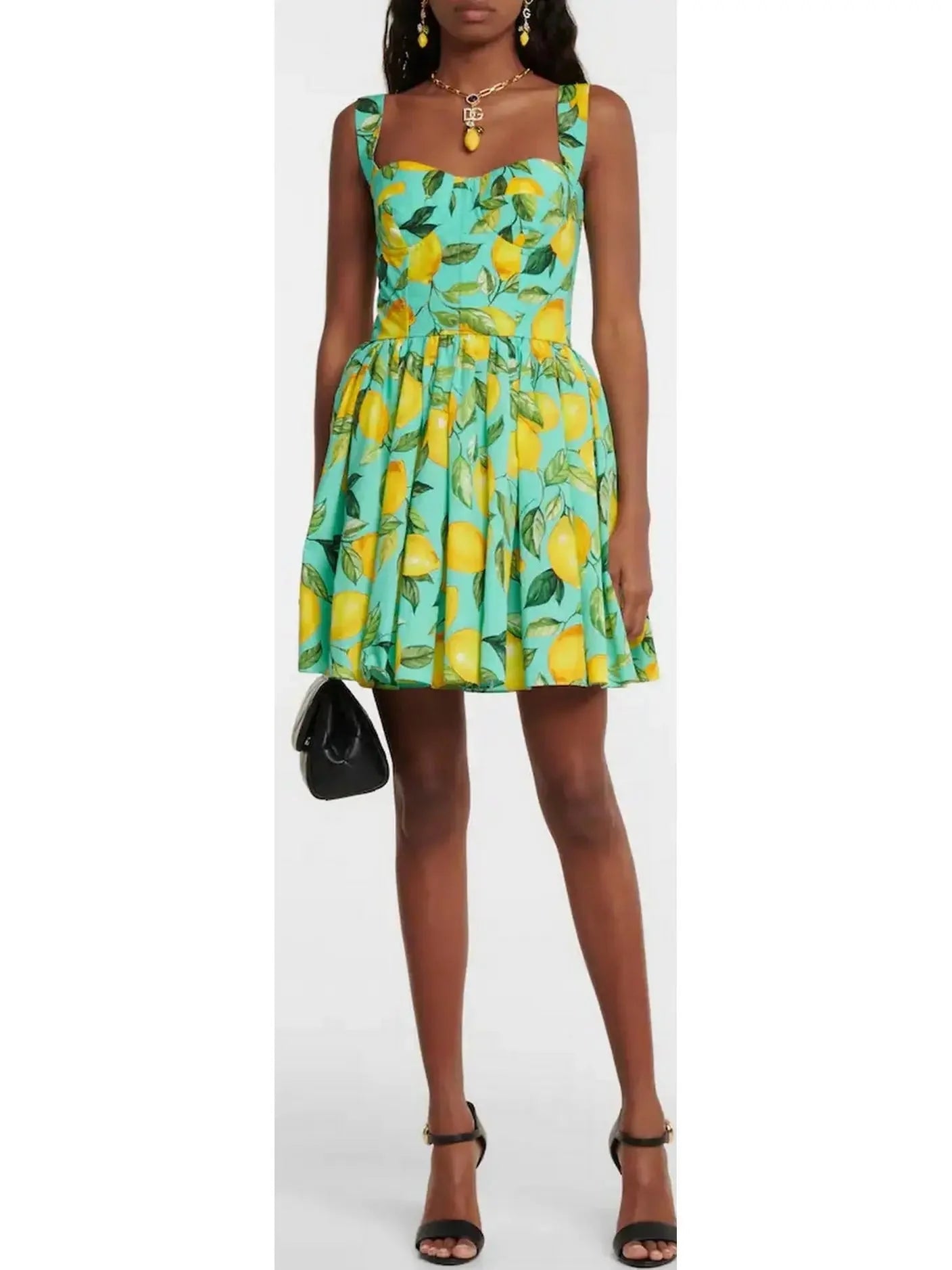 Limited Time Offers Lemon Printed Mini Dress, Green