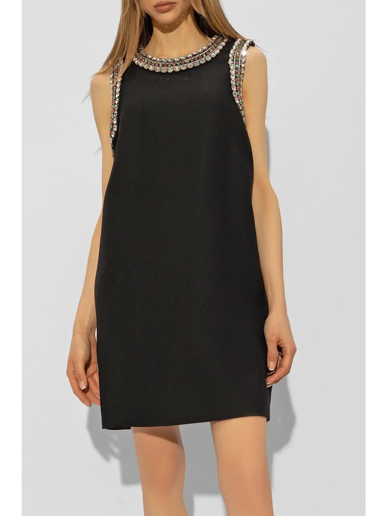 Effortless Everyday Wear Crystal-Embroidered Black Mini Dress