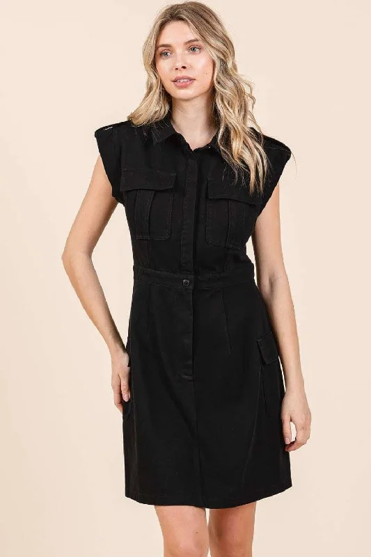 Flash Sales This Week Mittoshop Cargo Pocket Half Button Mini Dress