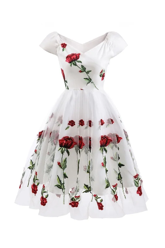 The Epitome Of Modern Women's Fashion Off The Shoulder Short Floral Prom Dresses