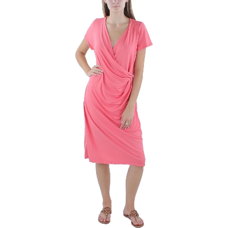 Fashion Frontiers 24/7 Comfort Womens Faux Wrap Cap Sleeve Midi Dress