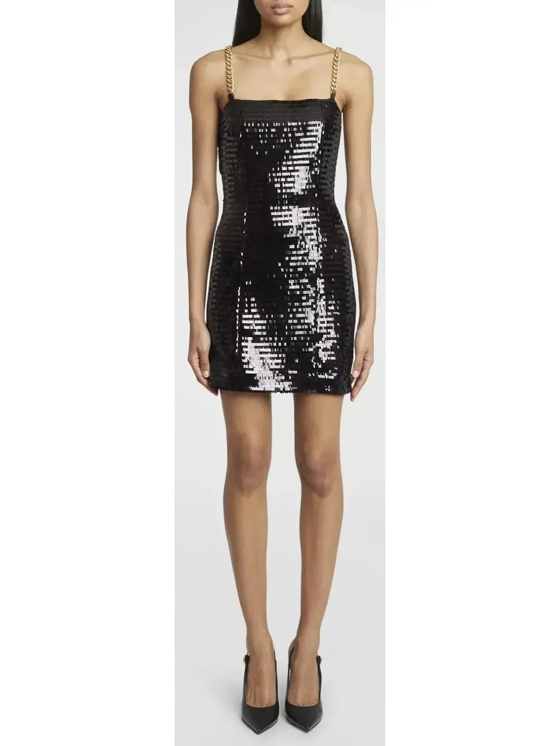 Trendy New Clothes Sequin Mini Dress with Chain Strap Detail