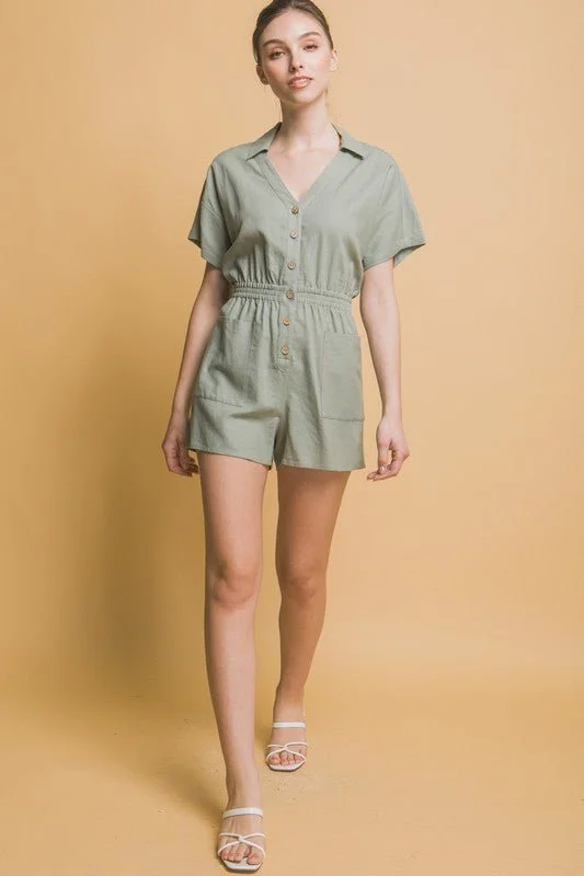 Relaxed Style Linen Button Down Romper