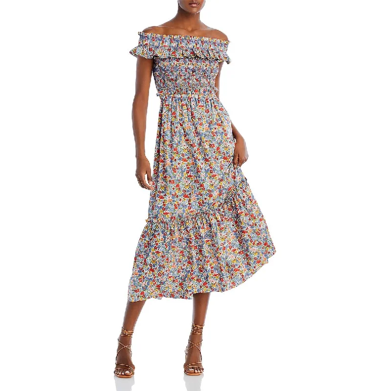 Style Beyond Borders Sea New York Womens Hanna Park Liberty Poplin Off-The-Shoulder Midi Dress