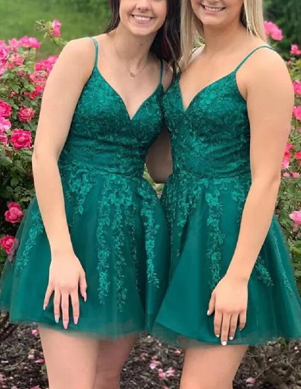 Fashion-forward Women’s Clothing Women Tulle Appliques Prom Dresses Short Cocktail Gowns Girls Dark Green Homecoming Dresses Short Graduation Dress YHD297