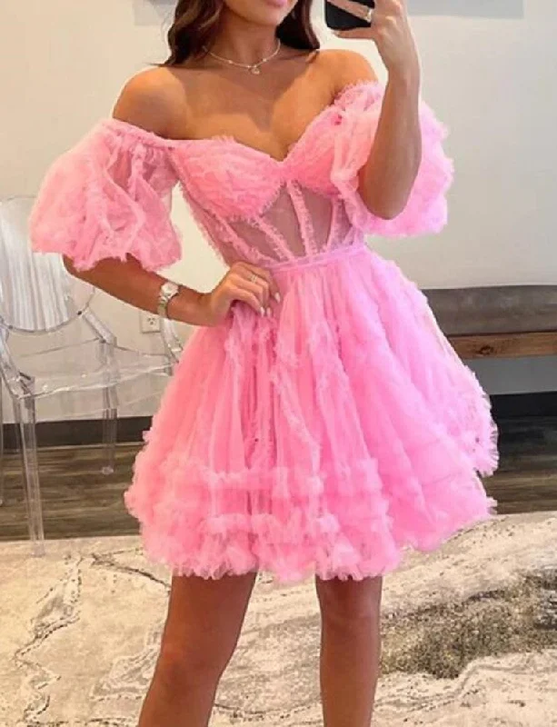 Crazy Price Slashing Women Tulle Prom Dresses Short Cocktail Gowns Girls V-Neck Homecoming Dresses Short Graduation Dress YHD237