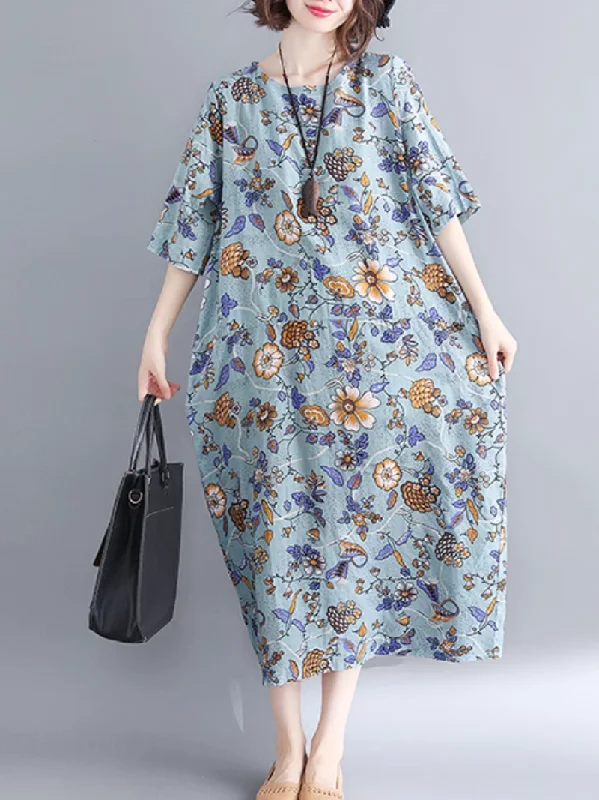 Plus Size Women’s Fashion and Clothing Women's Elegant Floral Mid-length A-Line Dress