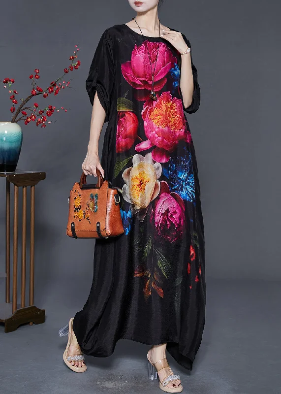 High Street Women’s Fashion for Trendy Shoppers Fashion Red Oversized Floral Silk Maxi Dress Spring