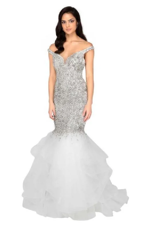 Stay Ahead In Style Terani Couture - 1911P8363 Crystal Studded Off Shoulder Mermaid Gown