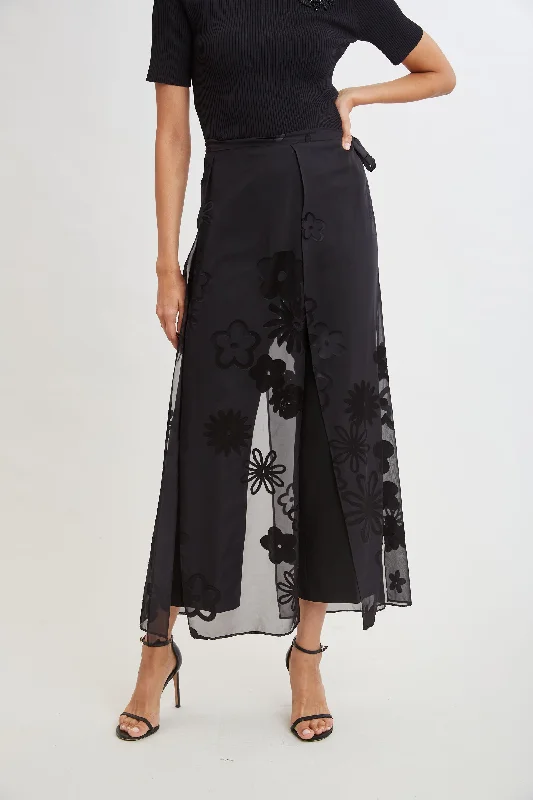 Fashion Frontiers Floral Satin Burnout Overlay Pant