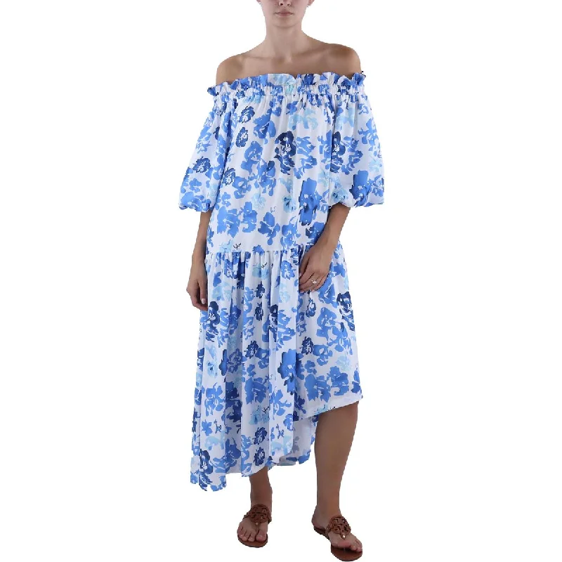 Versatile Wardrobe Essentials Beulah Womens Ruffled Printed Midi Dress