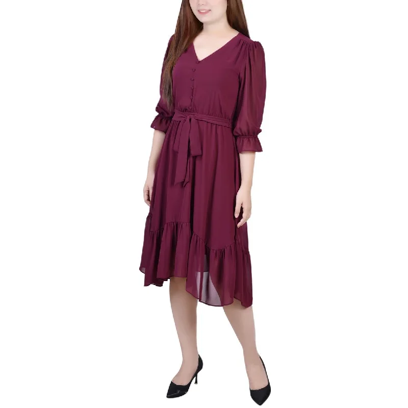 Browse Our Top Products NY Collection Womens Petites V Neck Back Keyhole Midi Dress