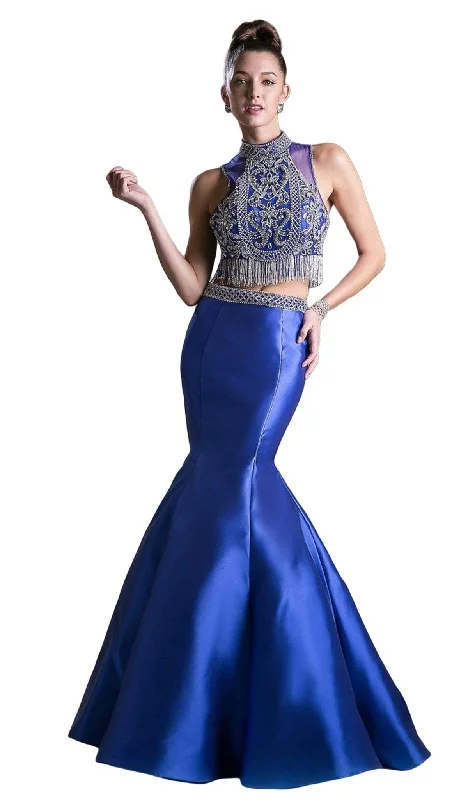 Unleash Your Trend Driven Style Cinderella Divine - 84016 Two-Piece Beaded High Halter Mermaid Gown