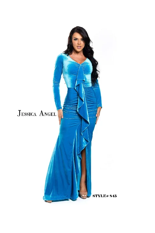 Classic Women’s Clothing Styles Jessica Angel Long Sleeveless Formal Velvet Gown 845