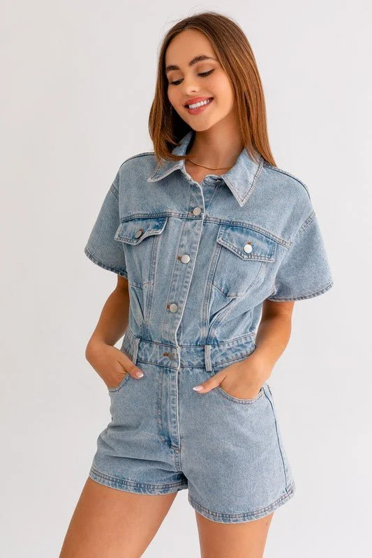 Chic And Comfortable Short Sleeve Denim Romper