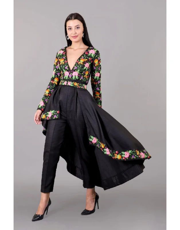 Latest Fashion Designer Rashika's Rent Black Pleated Frill Asymmetrical Jumpsuit