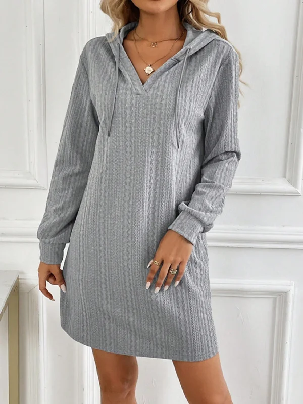 Women's Clothing Drawstring Long Sleeve Hooded Mini Dress