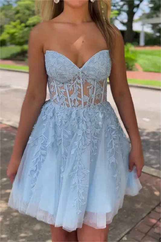 Chic Women’s Outfit Ideas Women Sweetheart Lace Homecoming Dresses Mini Girls Strapless Cocktail Party Gowns YHD319