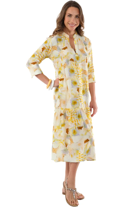 Stylish Statements Women's Long Yellow Maxi Dress Pull Over Neck-"Amsterdam"