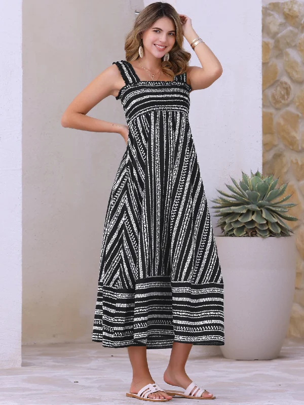 Trendy Threads Sleeveless Smocked Printed Vacation Boho Maxi Dress