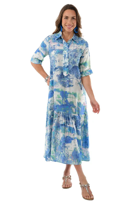 Innovate Your Wardrobe Women's Turquoise Maxi Dress With Sleeves - Garden Print -"Vega"