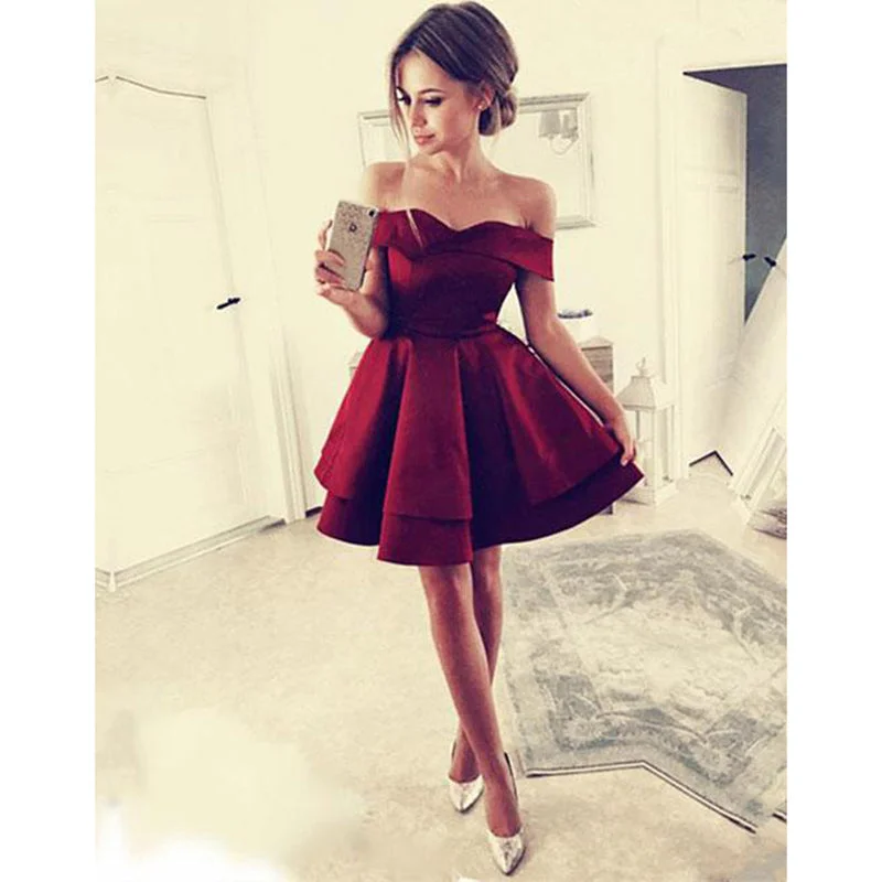 Limited Time Offer Burgundy Off Shoulder Short  homecoming Prom Dress 8 grade graduation dresses Semi Formal Girls Party Gown