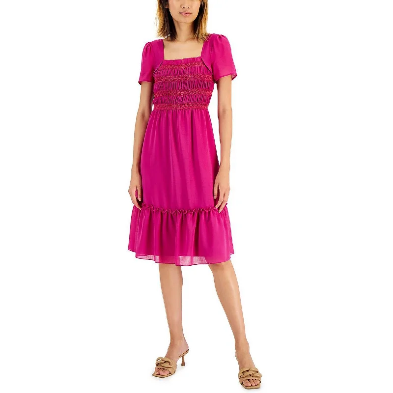 Trendy And Individual Women's Fashion Tahari Womens Smocked Square Neck Midi Dress