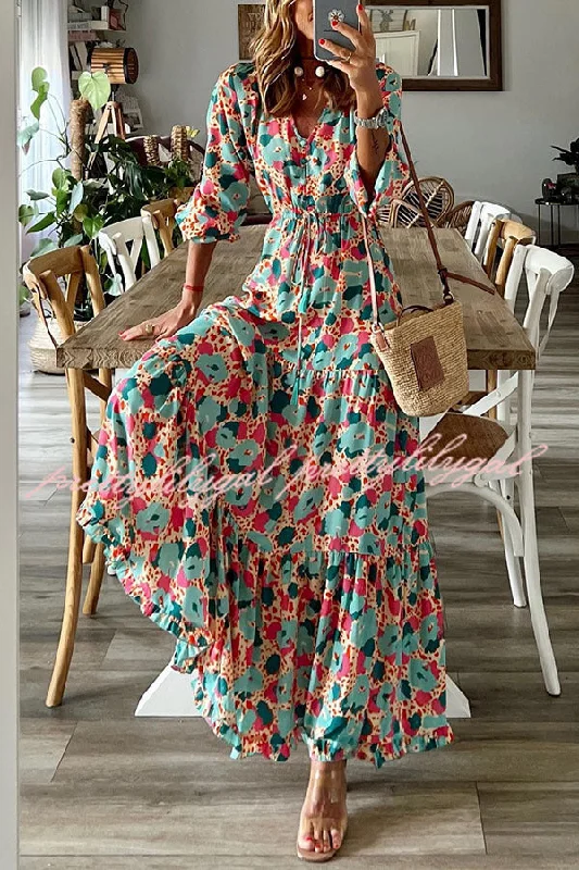 Workwear Fashion for Women Full Bloom Floral Adjustable Waist Maxi Dress