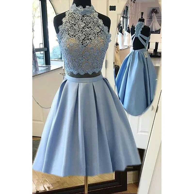 Women’s Seasonal Fashion Trends Stylish Sky Blue 2 Pieces Homecoming Dress Short Girls Graduation Gown SP210