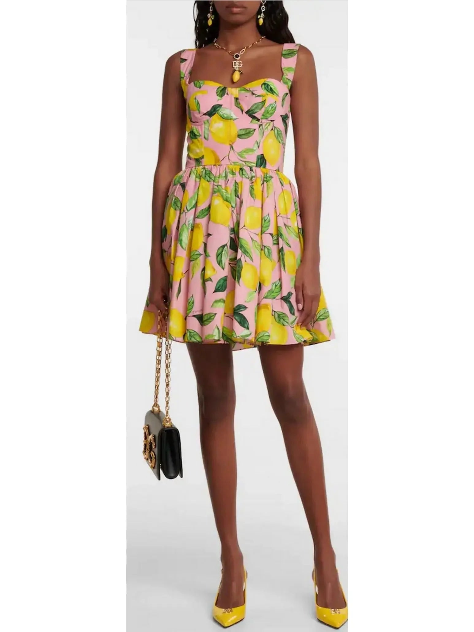 Fashion Sale Lemon Printed Mini Dress, Pink