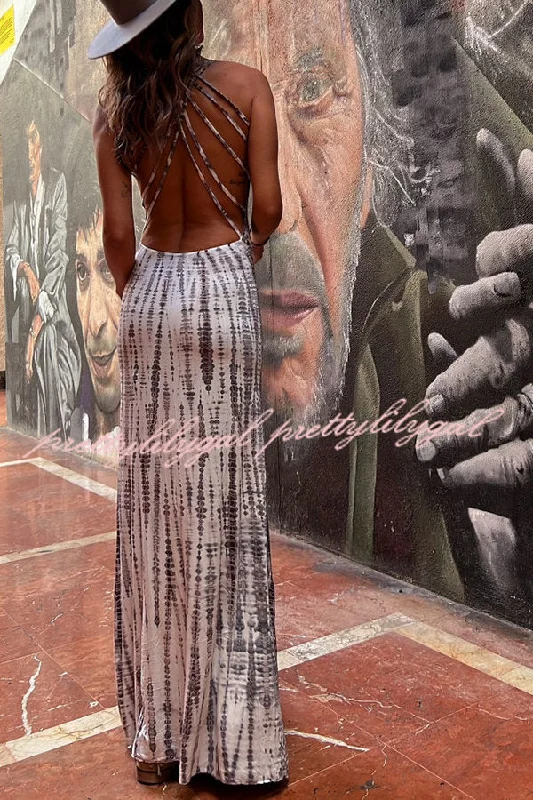 Get The Latest Trends Modern Day Tie-dye Print Back Lace-up Stretch Maxi Dress