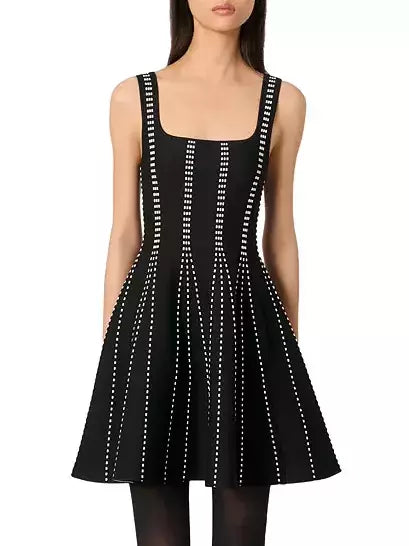 Gift Ideas A-Line Knit Dot-Striped Pattern Mini Dress