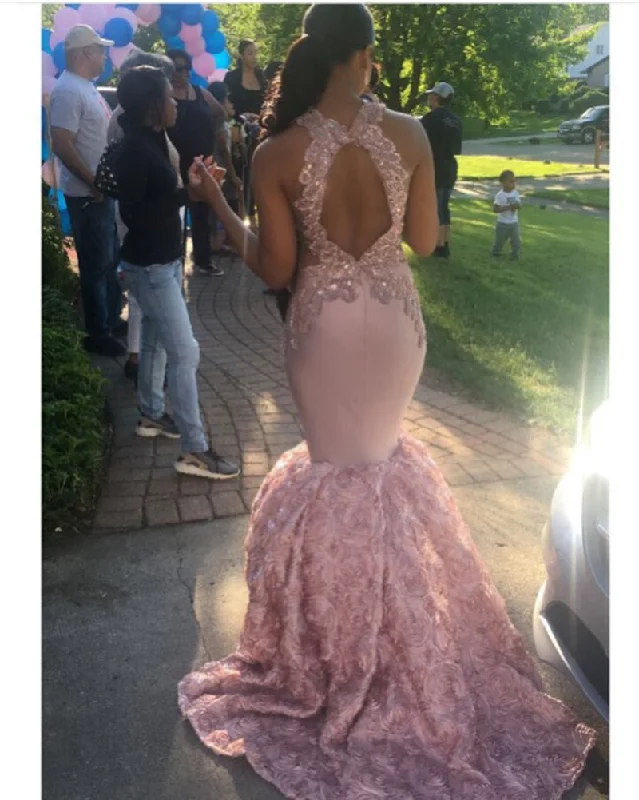 Affordable Fashion for Women Fashion Pink Flower Rose Sexy Mermaid Girls 2020 Prom Dresses Long ball Dress PL3001