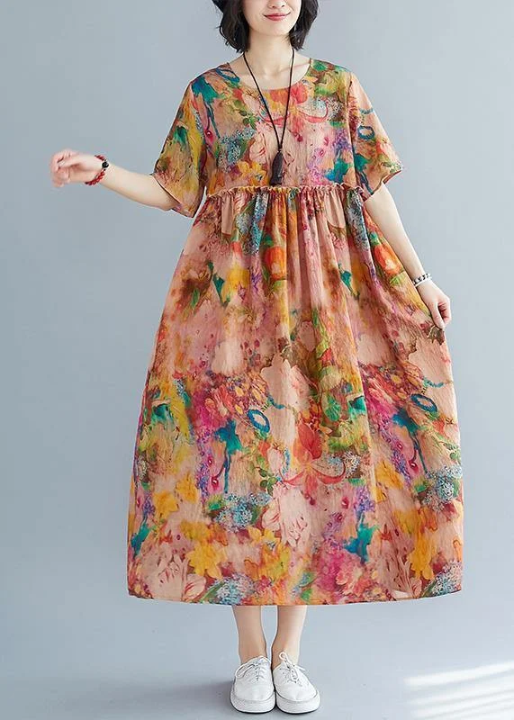 Stylish Everyday Clothing DIY o neck Cinched summer outfit Fabrics floral loose Dress