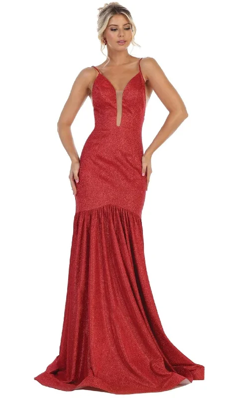 Trend Forward Threads For Her May Queen - RQ7725 Plunging V-Neck Fitted Trumpet Gown