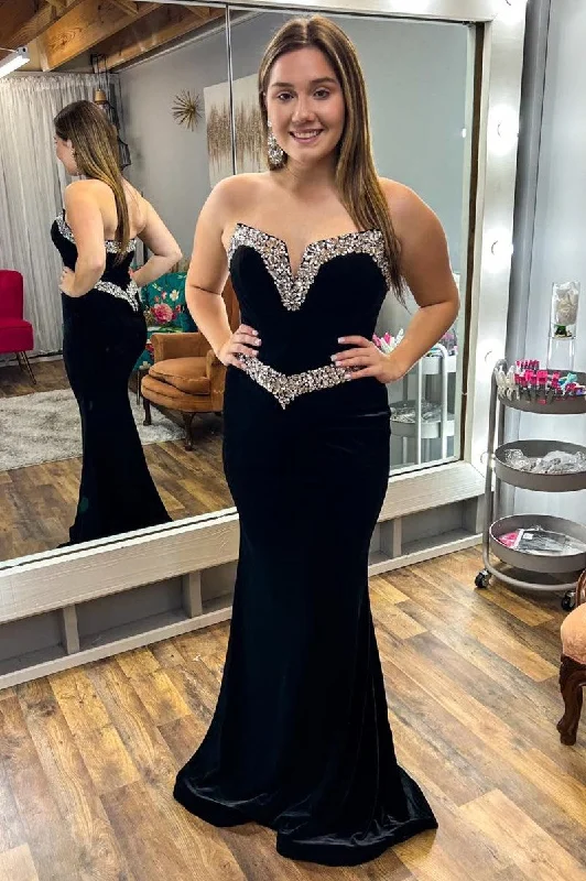 Sale On Sale Black Strapless Rhinestone Mermaid Long Gown