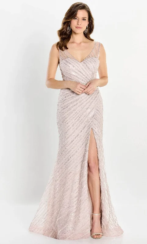 Chic Women’s Outfit Ideas Montage by Mon Cheri M2216 - Pearl and Beaded Illusion Slit Gown