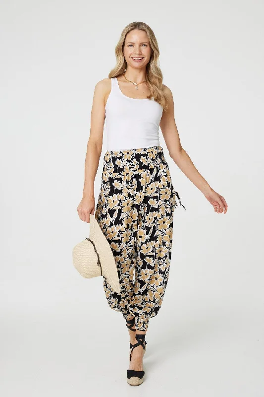 Chic Style, Always In Vogue Floral Tassel Tie Pocket Harem Pants