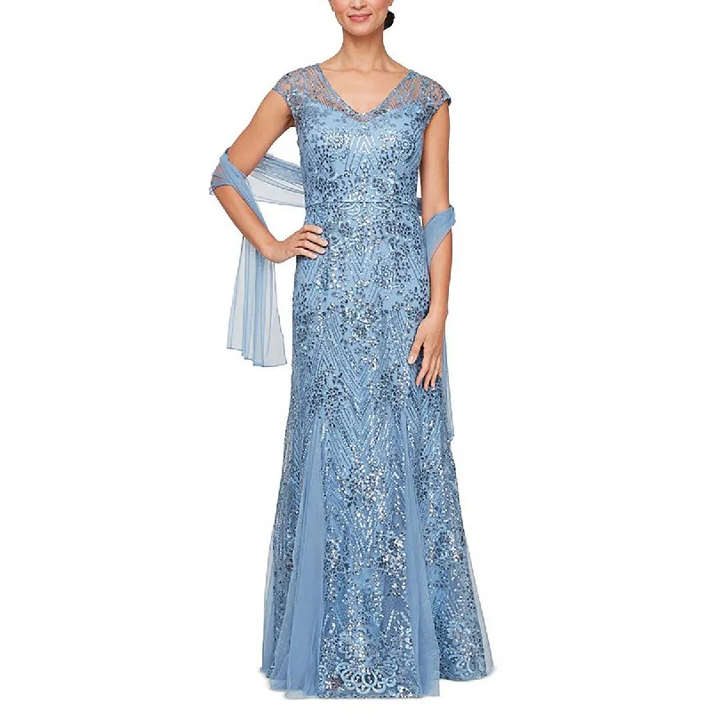 Attire Sale Alex Evenings Womens Sequined Cap Sleeve Maxi Dress