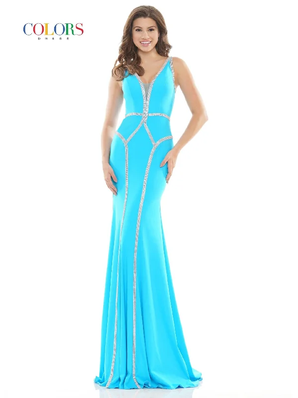 High-End Women’s Apparel Colors 2696 Colors Long Sleeveless Formal Beaded Dress