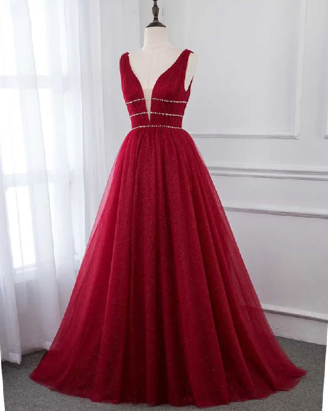 Women Wear Boutique Siaoryne 2019 Wine Red A Line Bling Bling Tulle Prom Dresses Long Pageant Gown for Girls PL698