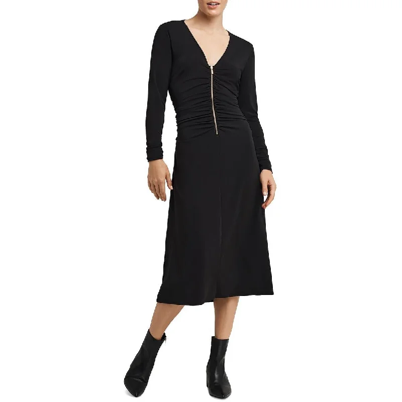 Women’s Outerwear for All Weather Conditions H Halston Womens Ruched Zip-Front Midi Dress