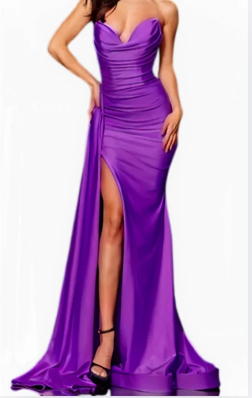 Women Apparel Strapless Gown With Slit In Violet