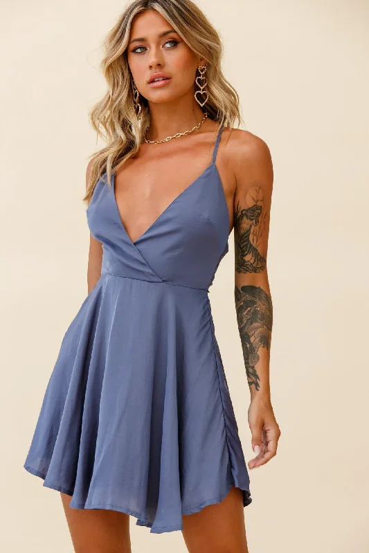 Women’s Trendy Outfits Secret Place Strappy Tie Back Party Dress Midnight Blue