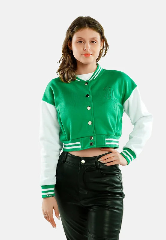 Sporty Streetwear Dual Tone Mandarin Collar Cropped Jersey Jacket