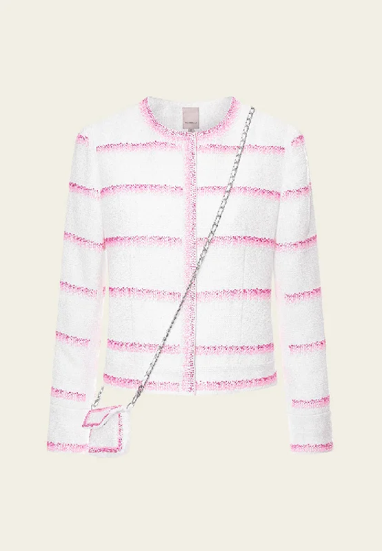 Luxury Fashion Pink Stripe White Tweed Jacket