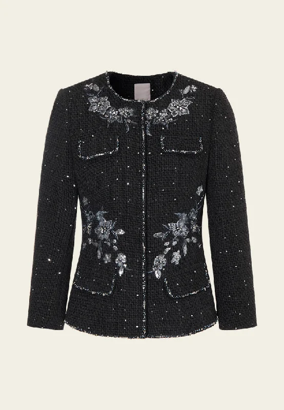 Comfort First Women's Fashion Sequin-detail Embroidered Flap Pocket Jacket