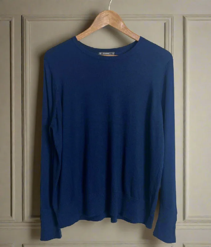 Premium Style Navy Fine Knit Button Cuff Jumper